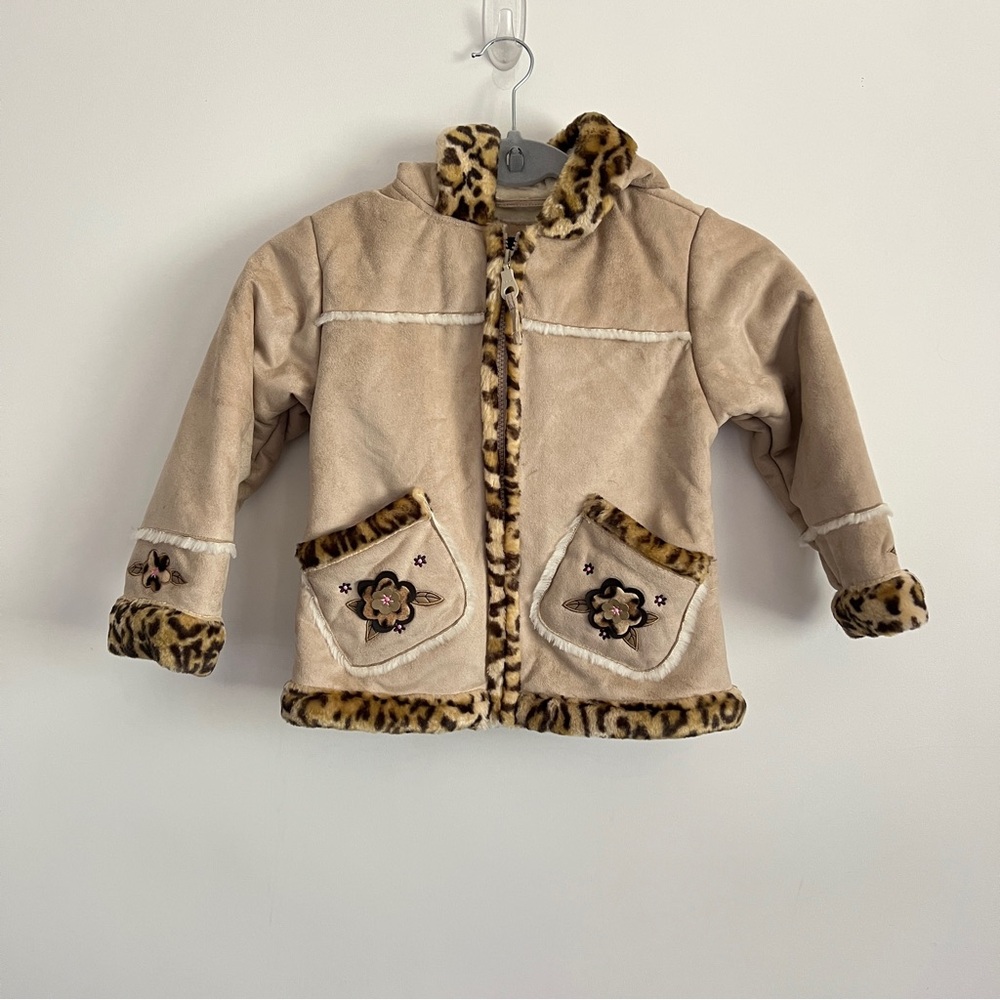 Y2K Big Chill Faux Suede Faux Fur Hooded Jacket Tan Brown Size 4T NEW WITH TAGS